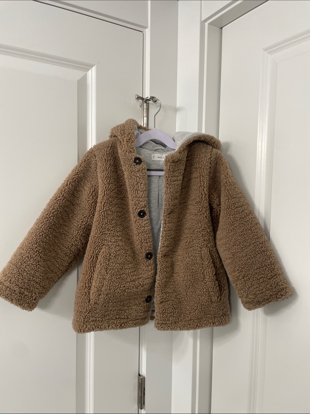 Mango Kids' Hooded Teddy Puffer Jacket - Brown size 4-5 UNISEX
